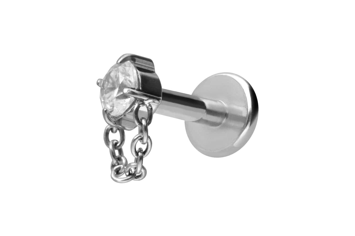 Titan Labret Piercing mit Innengewinde KRISTALL + KETTE